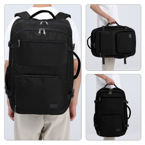 Black Kono Multifunctional Portable Travel Backpack shown from multiple angles on a white background