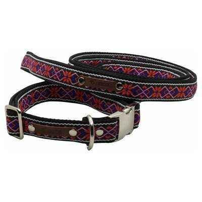 Dog collar with purple and brown pattern on a white background