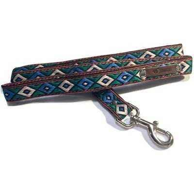 Decorative dog leash with geometric pattern on a white background