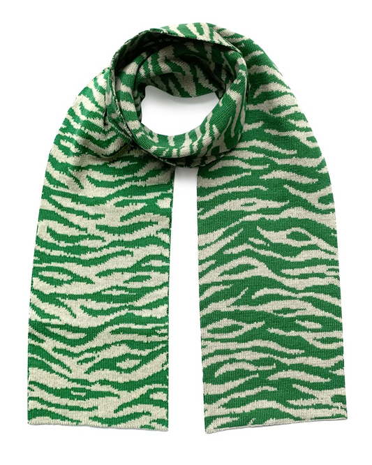 Luxurious Tiger Wool & Cashmere Scarf Green - Ethically Sourced Yarns on a white background