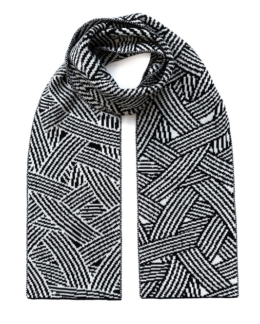 Black and white Geometric Striped Wool & Cashmere Scarf on a white background