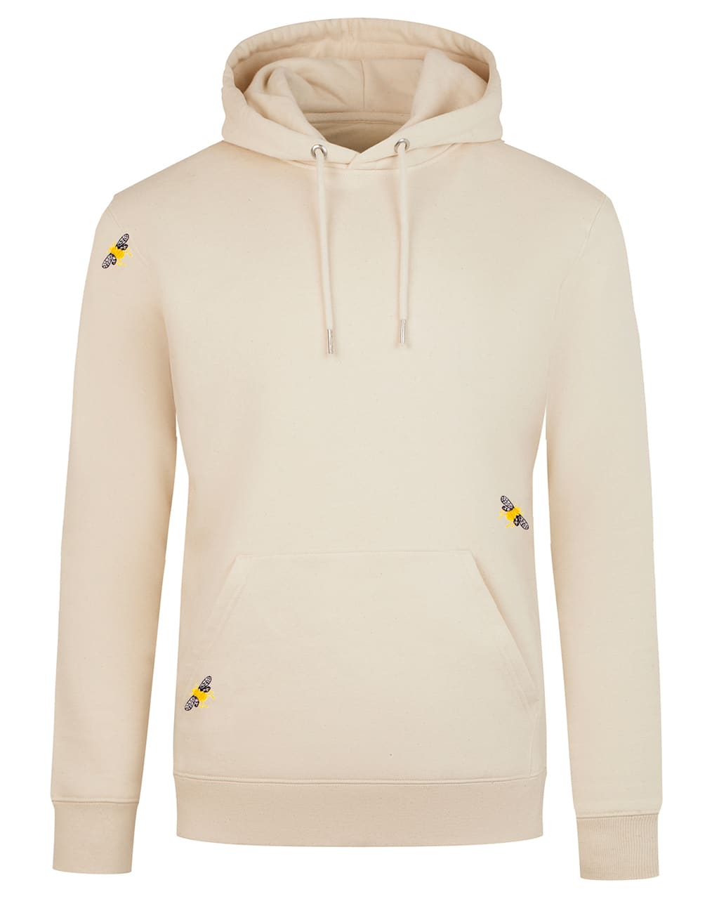 Bee Embroidered Hoodie - Ecru Women's Organic Cotton with bee embroidery on a white background