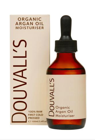 Douvall's Organic Argan Oil Moisturiser bottle and packaging on a white background