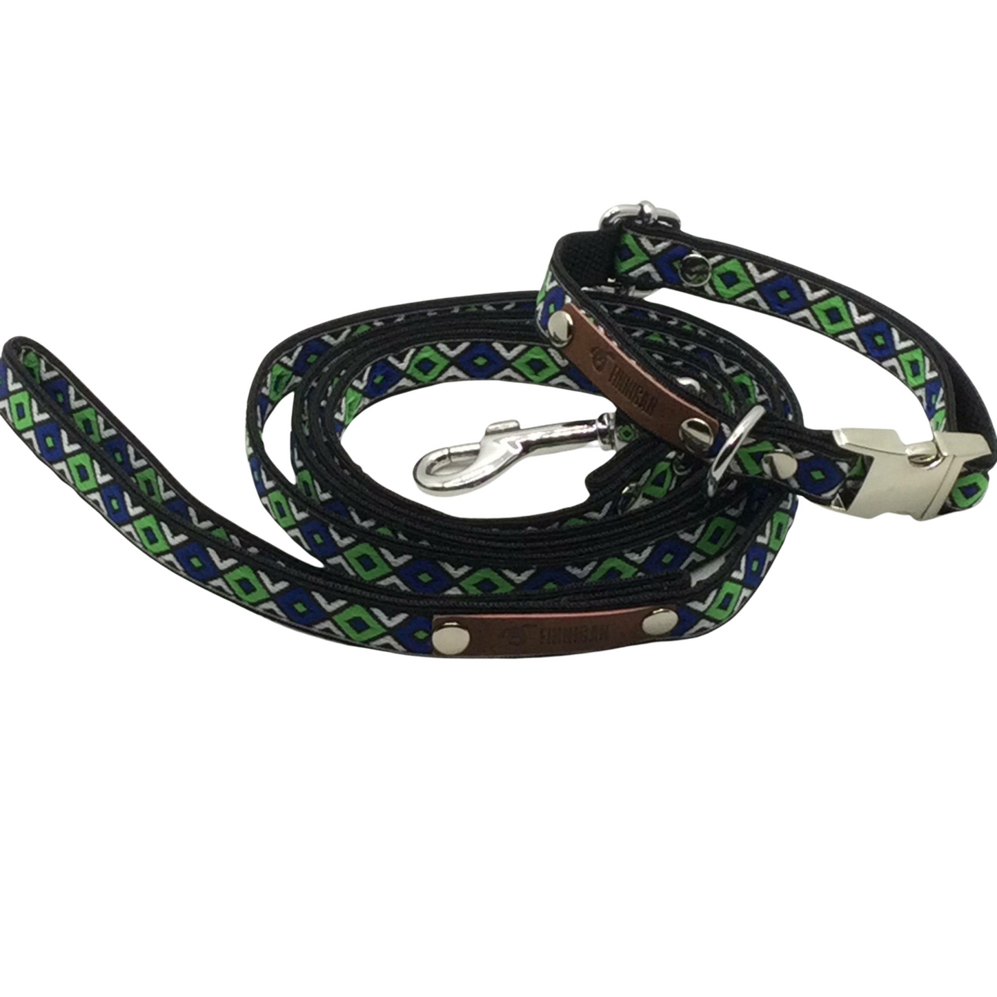 Dog leash with geometric pattern on a white background
