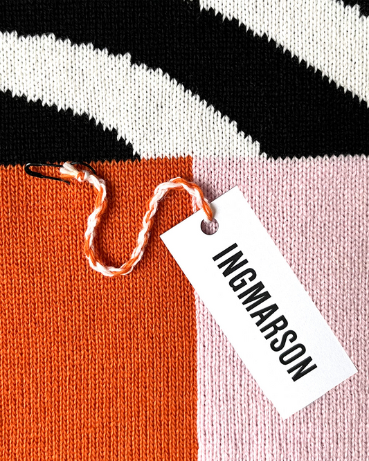 Luxuriously Soft Wool & Cashmere - Pink & Orange Color-blocked scarf with a 'INGMARSON' tag