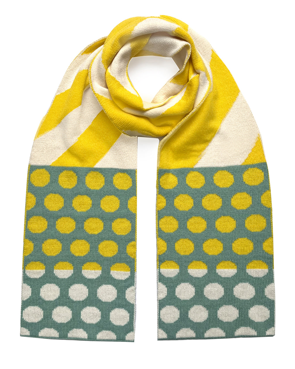 Stripes & Circles Yellow Wool & Cashmere Scarf - Sustainable, Ethical, Luxurious on a white background