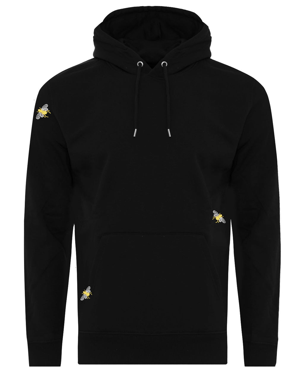 Bee Embroidered Hoodie Black - Stylish & Comfortable Organic Cotton Hoodie on a white background