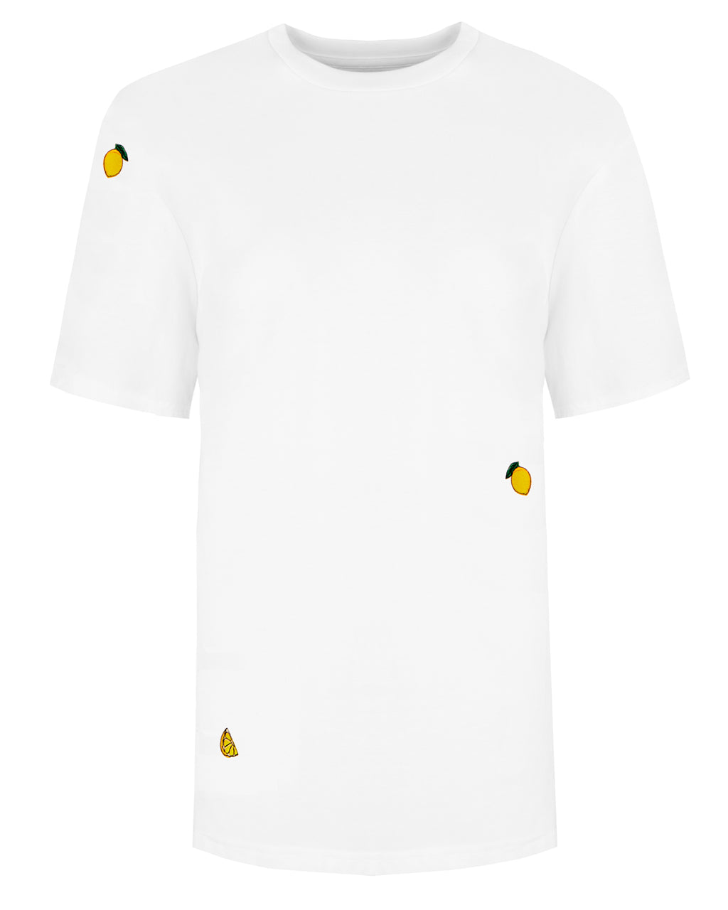 White Lemon Embroidered Organic Cotton T-Shirt – 100% Sustainable on a white background