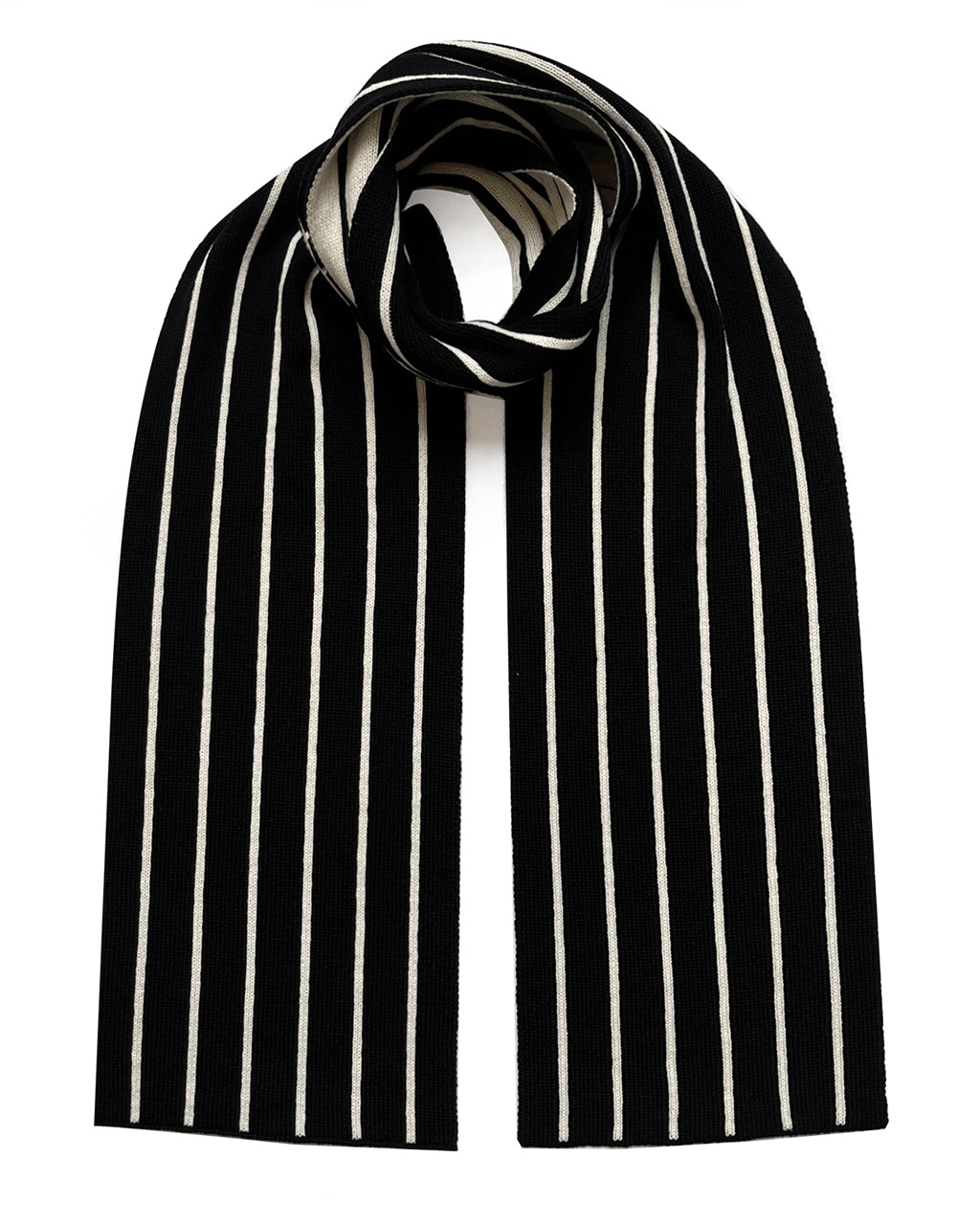 Stripes Wool & Cashmere Scarf Black on a white background