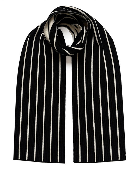 Stripes Wool & Cashmere Scarf Black on a white background