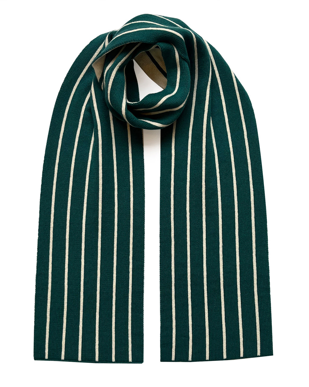 Luxurious Thin Stripe Wool & Cashmere Scarf in Teal | Soft, Stylish & Ethically Sourced on a white background