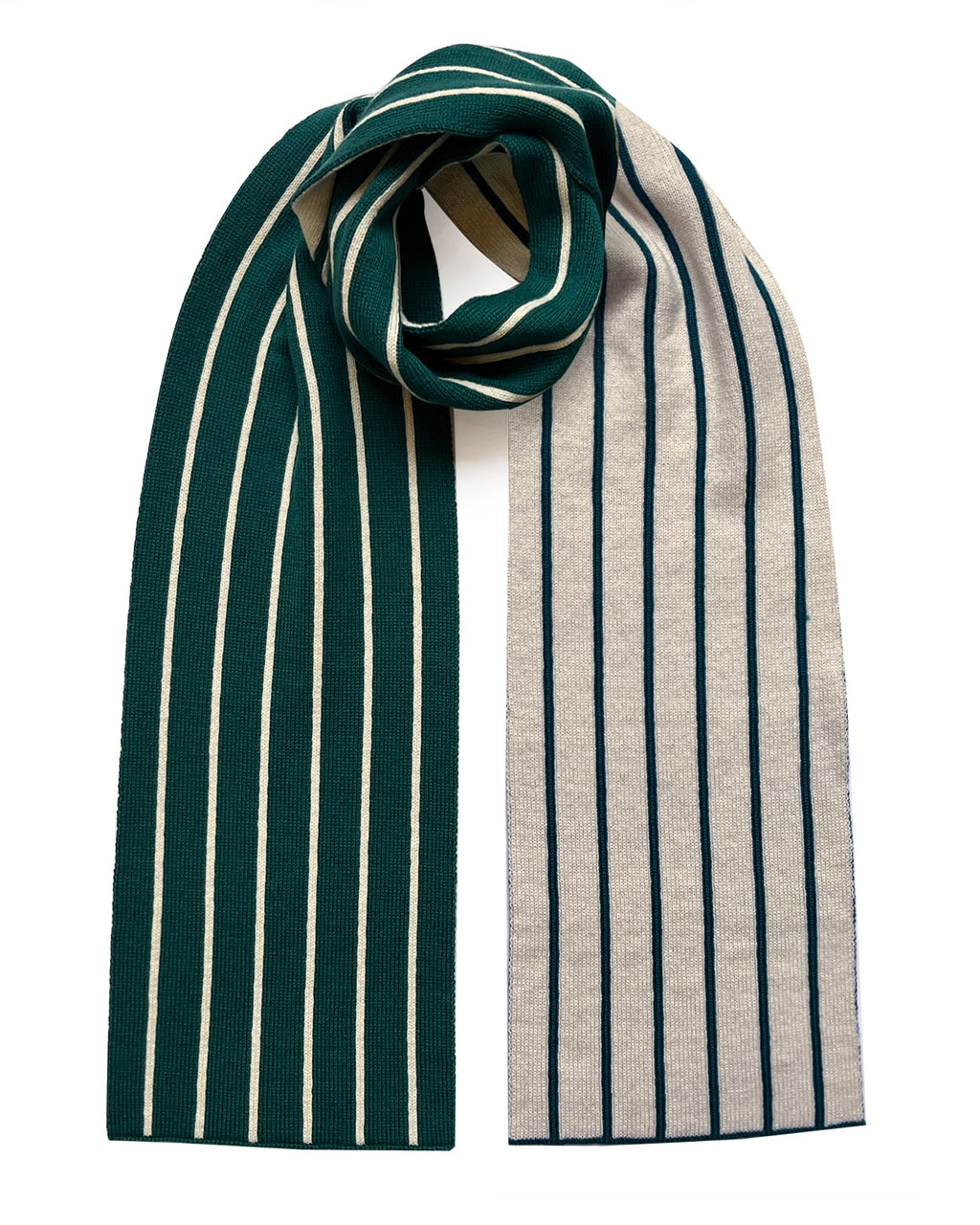 Luxurious Thin Stripe Wool & Cashmere Scarf in Teal | Soft, Stylish & Ethically Sourced on a white background