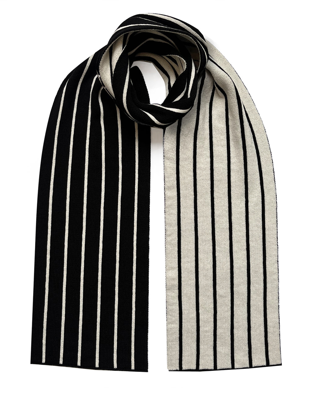 Stripes Wool & Cashmere Scarf Black on a white background