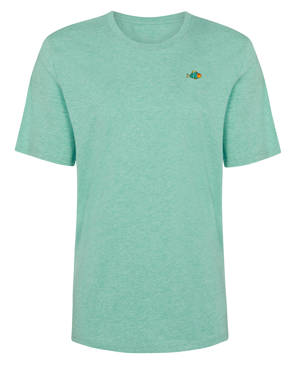 Heather Green - Super Soft Organic Cotton t-shirt with a small colorful graphic on a white background