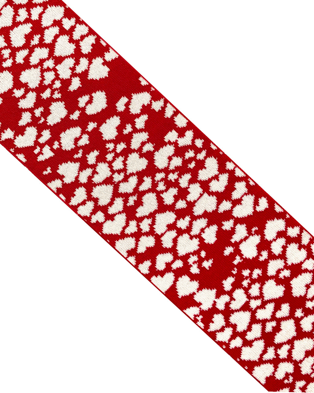 Red Wool & Cashmere Scarf with white heart pattern on a white background