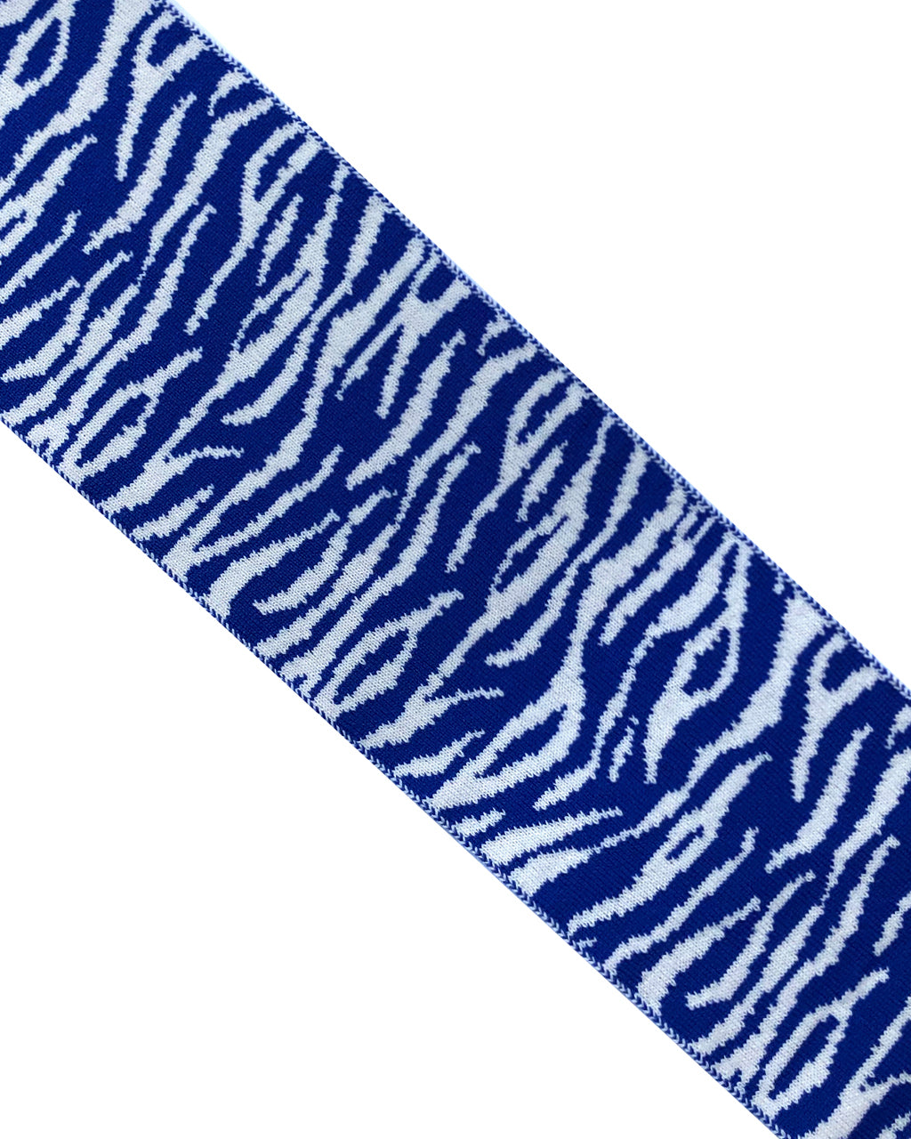 Blue and white zebra patterned fabric on a white background