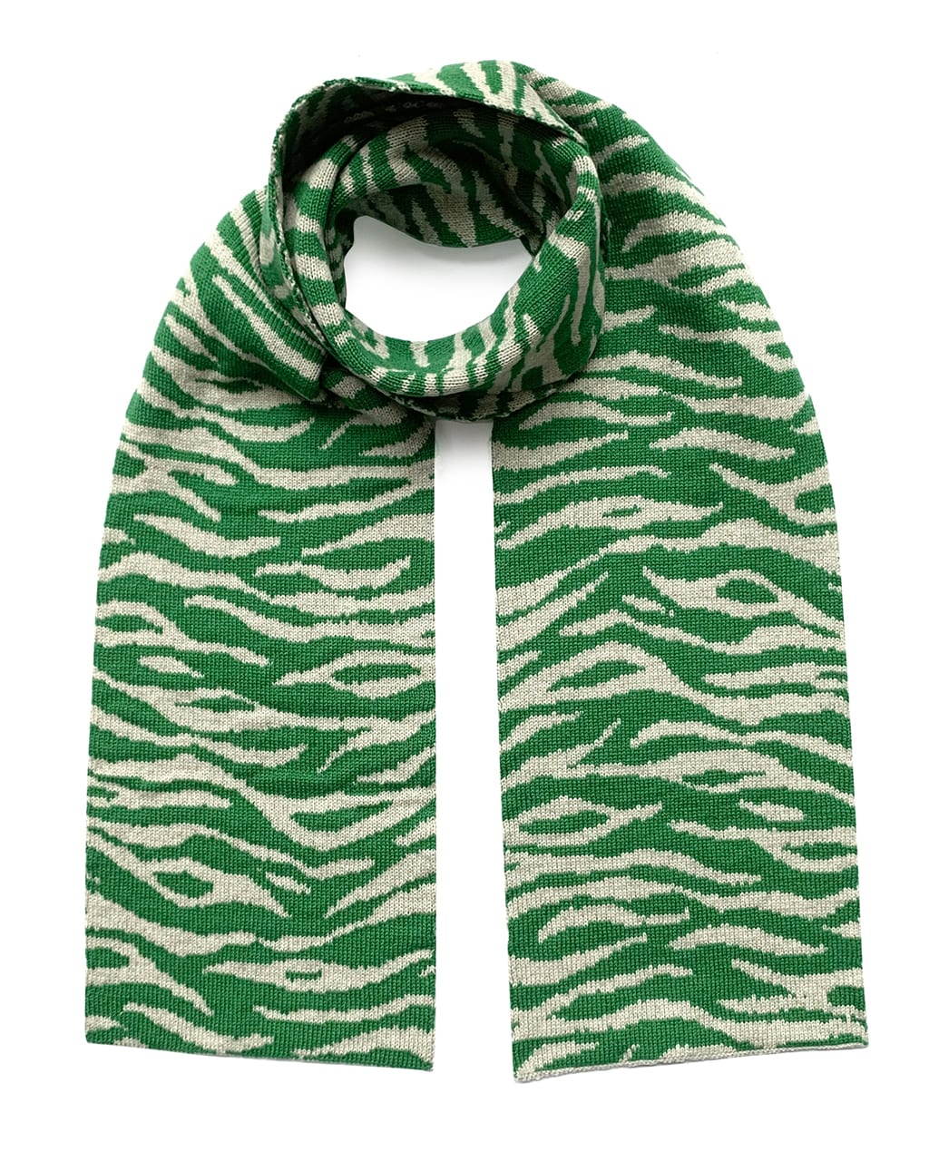 Luxurious Tiger Wool & Cashmere Scarf Green - Ethically Sourced Yarns on a white background