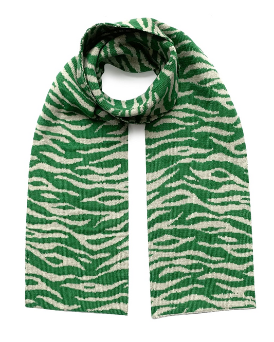Luxurious Tiger Wool & Cashmere Scarf Green - Ethically Sourced Yarns on a white background