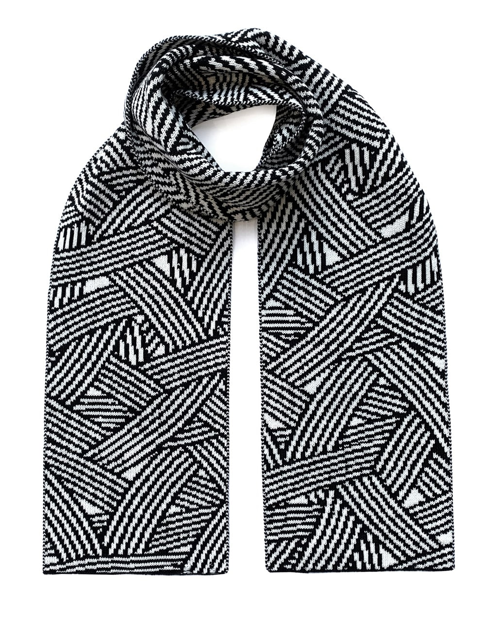 Black and white Geometric Striped Wool & Cashmere Scarf on a white background