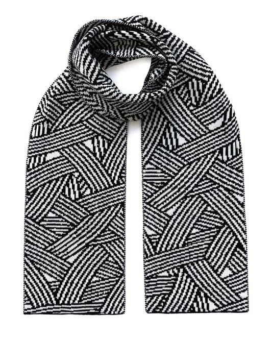 Black and white Geometric Striped Wool & Cashmere Scarf on a white background
