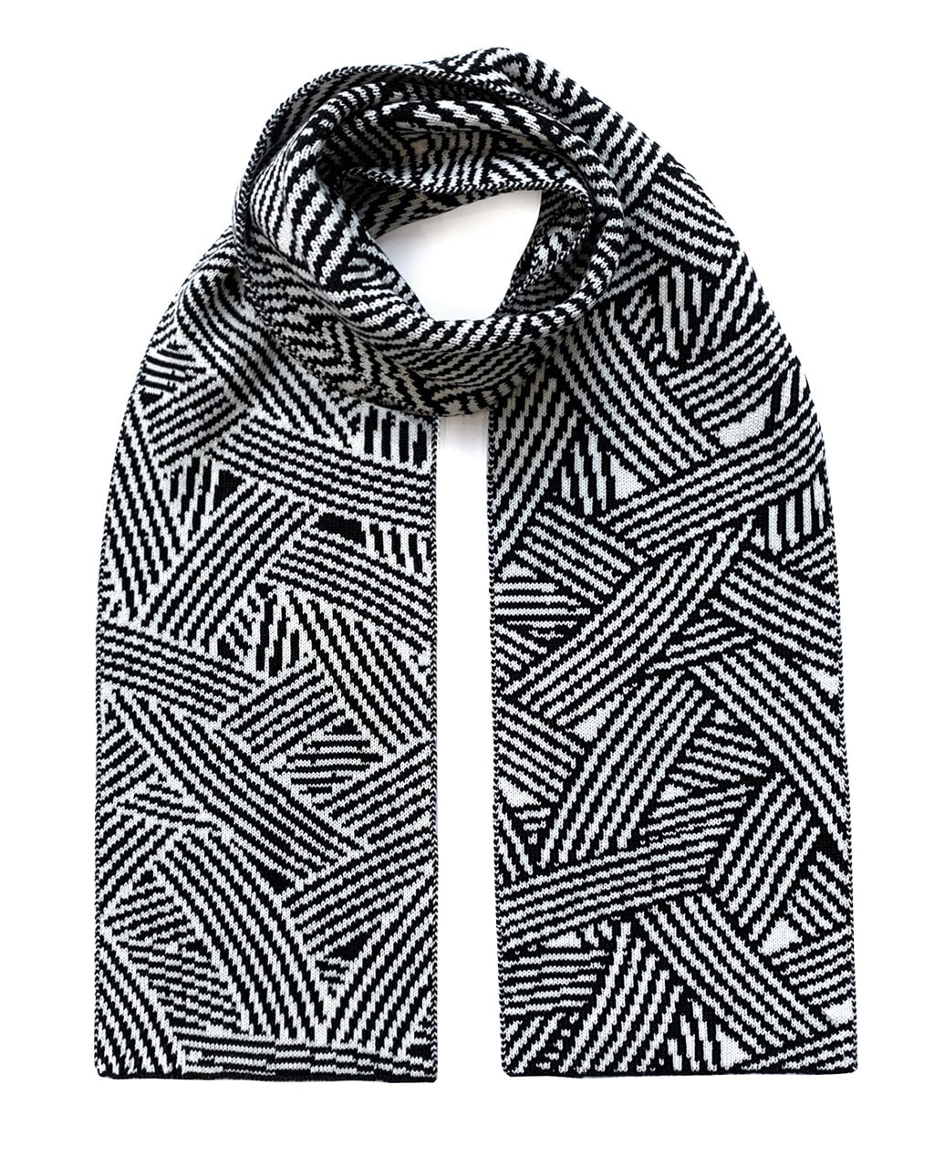 Black and white Geometric Striped Wool & Cashmere Scarf on a white background