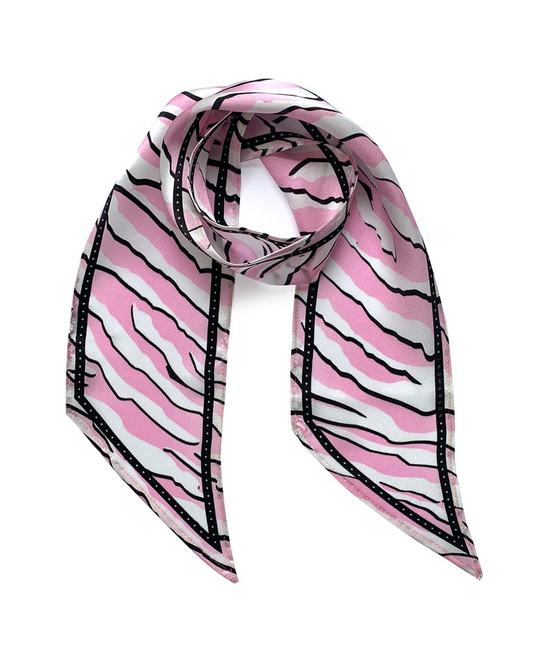 Wild Tiger Silk Neck Scarf in Vibrant Pink - Luxurious 100% Silk, Made in the UK on a white background