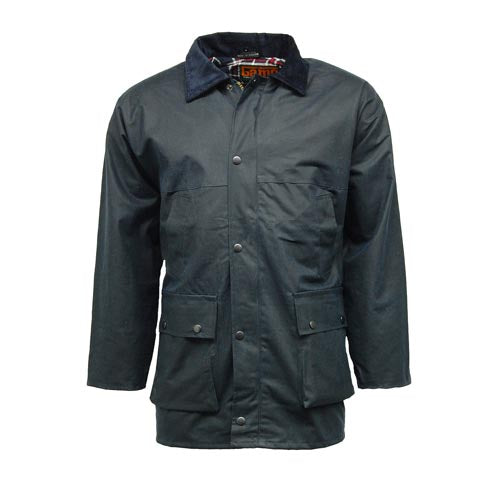 Dark navy blue jacket with button details on a white background