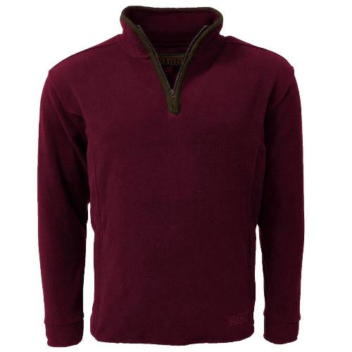 Maroon Men's Game Stanton Fleece Pullover with a zipper on a white background
