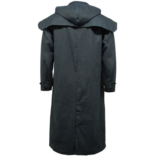 Navy Game Wax Stockman Long Cape with a hood on a white background