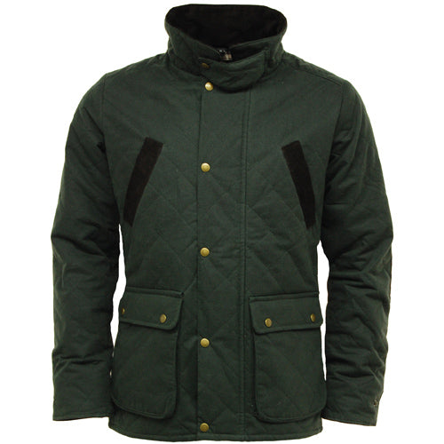 Green Game Oxford Quilted Wax Jacket with black accents on a white background