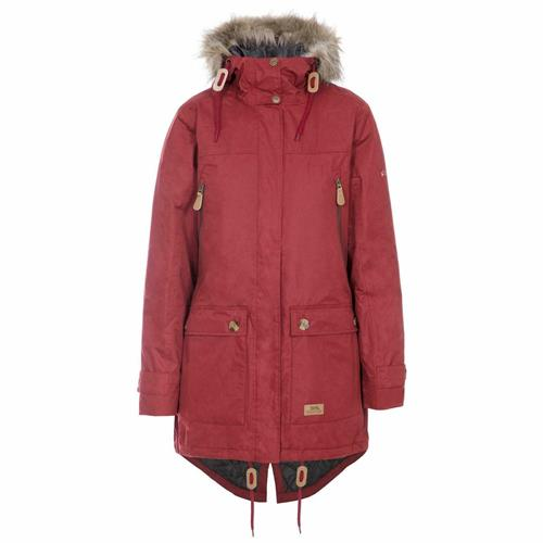 Red Trespass Clea Waterproof Parka Jacket with fur hood on a white background