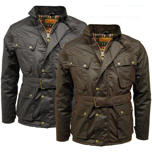 Two Game Speedway Quilted Wax Biker jackets, one black and one brown, on a white background