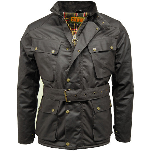Game Speedway Quilted Wax Biker black jacket with plaid lining on a white background