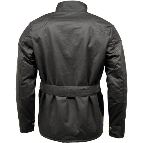 Game Speedway Quilted Wax Biker Black jacket with a belt on a white background