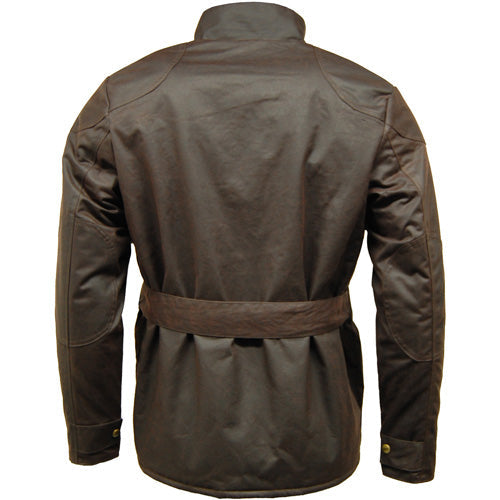 Game Speedway Quilted Wax Biker brown jacket with a belt on a white background