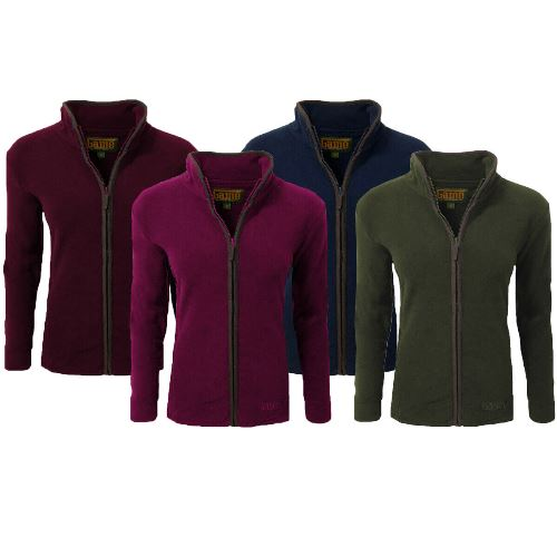 Four Ladies Game Penrith Fleece Jackets in different colors (Maroon, rose, navy blue and forest green, on a white background