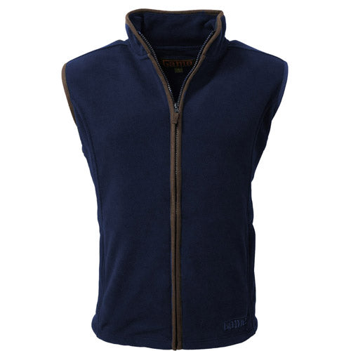 Navy Men's Game Stanton Fleece sleeveless Gilet with a zipper on a white background