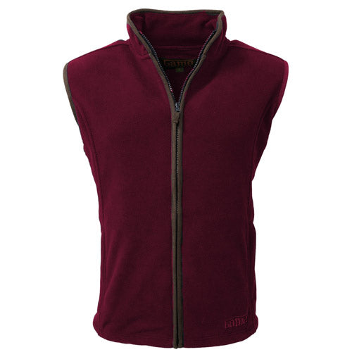 Maroon Men's Game Stanton Fleece sleeveless Gilet with a zipper on a white background