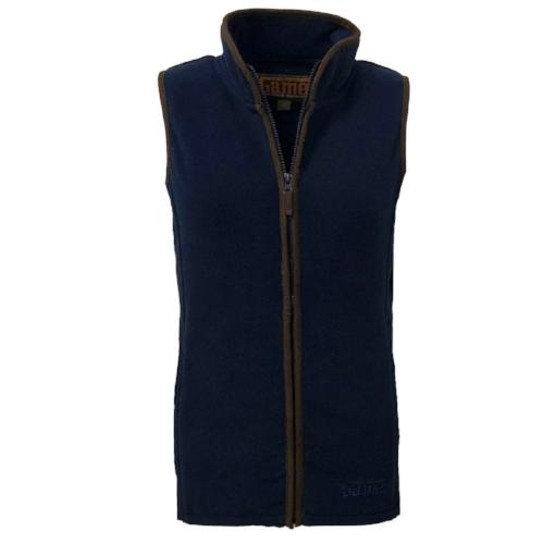 Navy blue Ladies Game Penrith sleeveless Fleece Gilet with a zipper on a white background