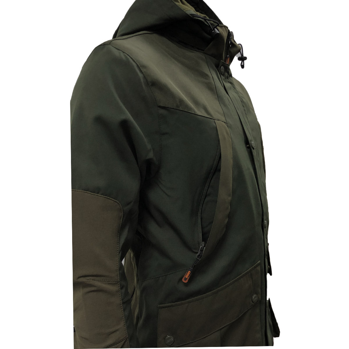 Green jacket with a hood on a white background