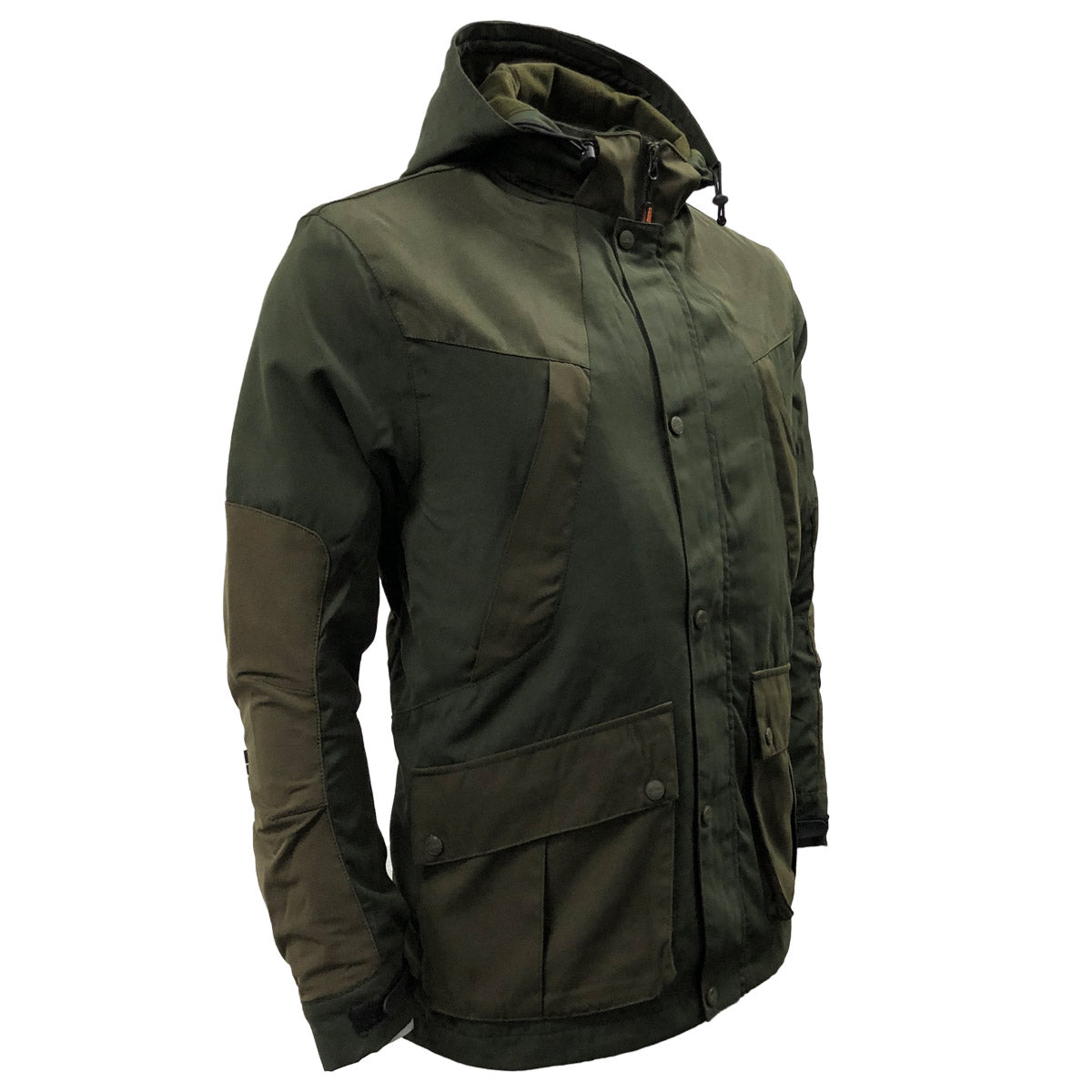 Green jacket with a hood on a white background