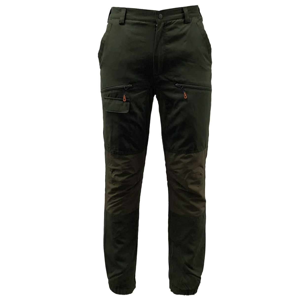 Green hiking pants with zippers on a white background