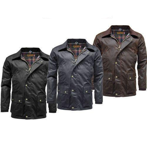 Three Game Barker Antique Wax Jackets in black, navy, and brown on a white background