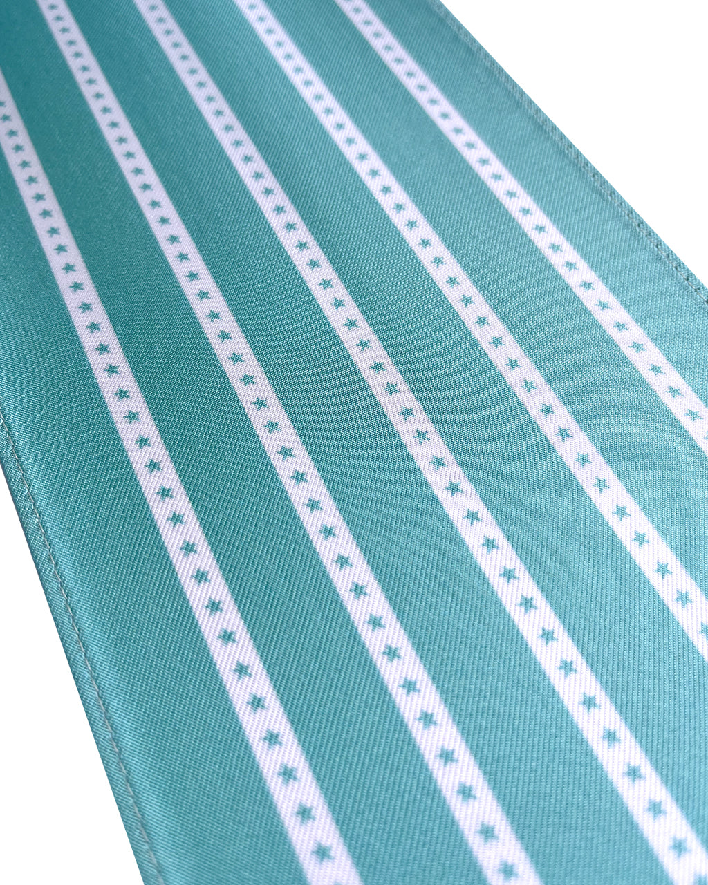 Luxurious Star Striped Turquoise Silk Neck Scarf - 100% Pure Silk Satin, Made in England print pattern on a white background