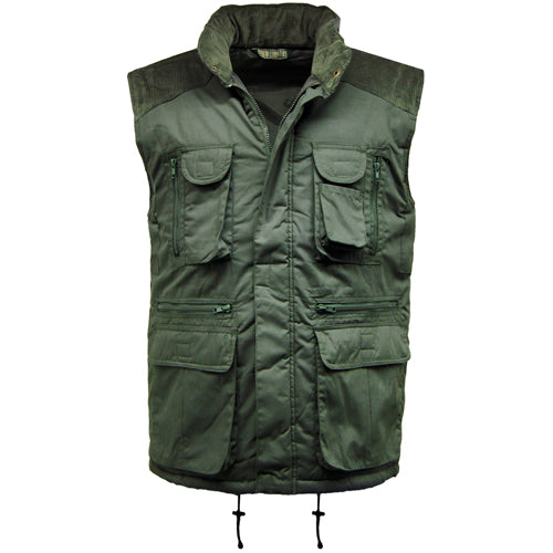 Green vest with multiple pockets on a white background