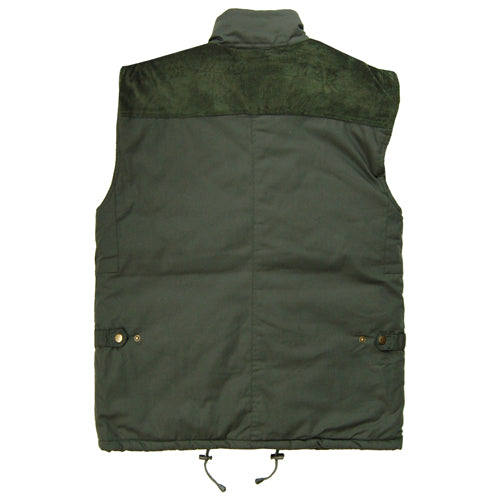 Back view of green vest with a white background