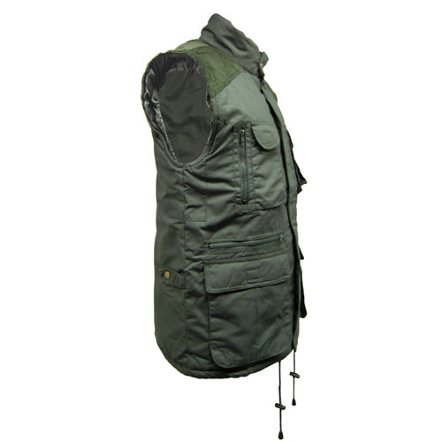 Green vest with multiple pockets on a white background