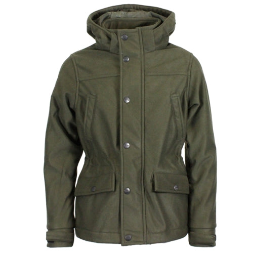 Green Kids Game HB275 Trekker Jacket with a hood on a white background