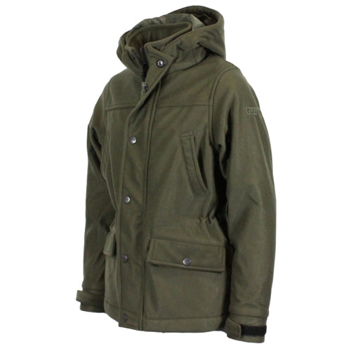 Green Kids Game HB275 Trekker Jacket with hood on a white background