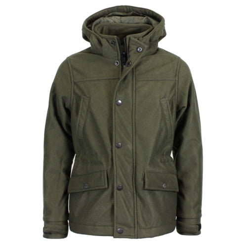 Green Kids Game HB275 Trekker Jacket with a hood on a white background